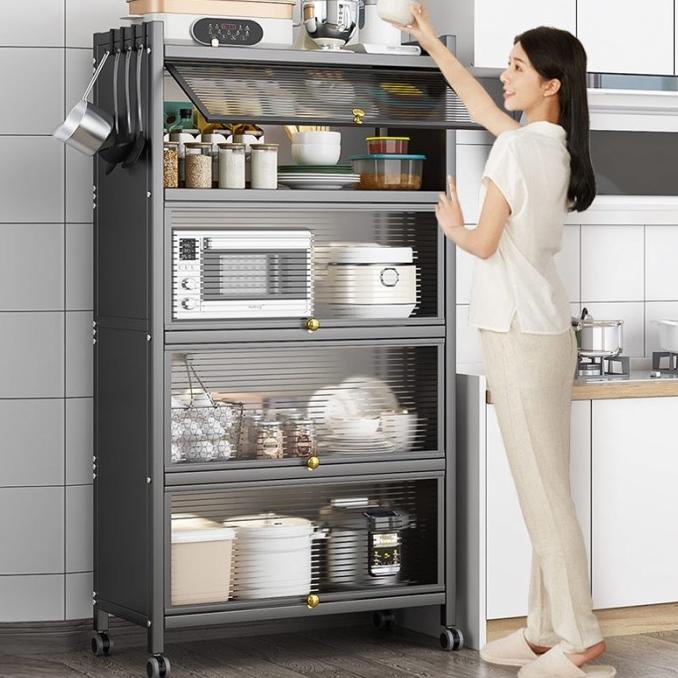 Rak Oven Microwave Rak Kabinet Dapur Dengan Pintu Rak Penyimpanan