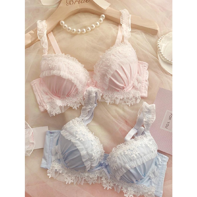 Steel ring push up bra set pure desire wind big cup girl underwear embroidery lace large size linger