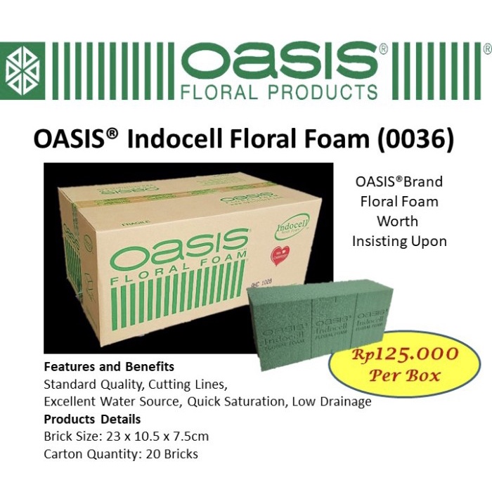 Best Seller Oasis Indocell 1 Box Foam Basah Bunga Segar Fresh Flower Florist Dekor