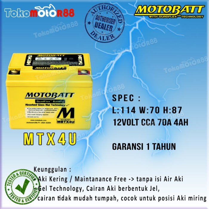 Motobatt Quadflex Mbtx4U - 4.7Ah (Garansi 1 Tahun)