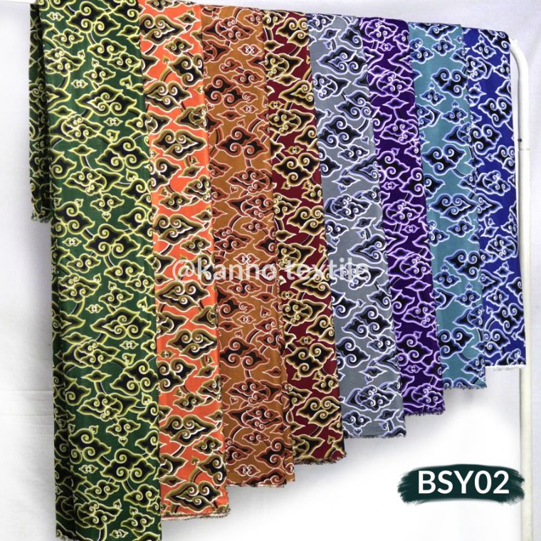 ➵Terkini✽☈ F78UK Kain Batik Halus Bahan Sanwos BSY02 Motif Mega Mendung Warna Oren/Merah/Hijau/Ungu/
