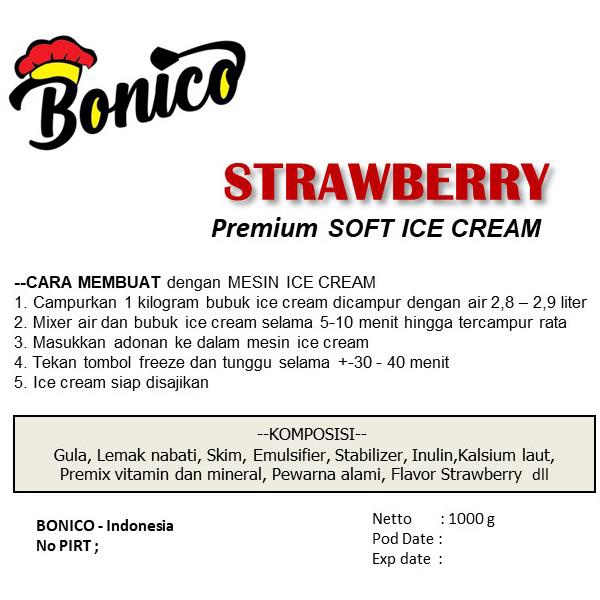 

BONICO STRAWBERY SOFT Ice Cream POWDER 1kg PREMIUM bubuk es krim