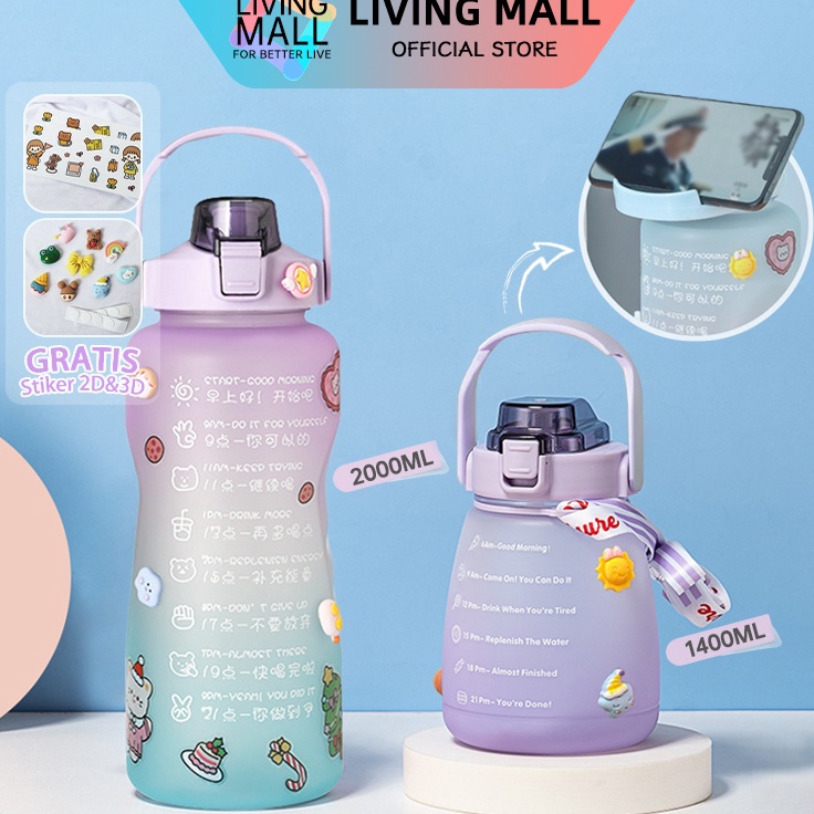 Model Terkini Bottle Big Belly / Botol Minum Stiker Lucu 2D 3D 1,4 L 2 Liter Korea Viral