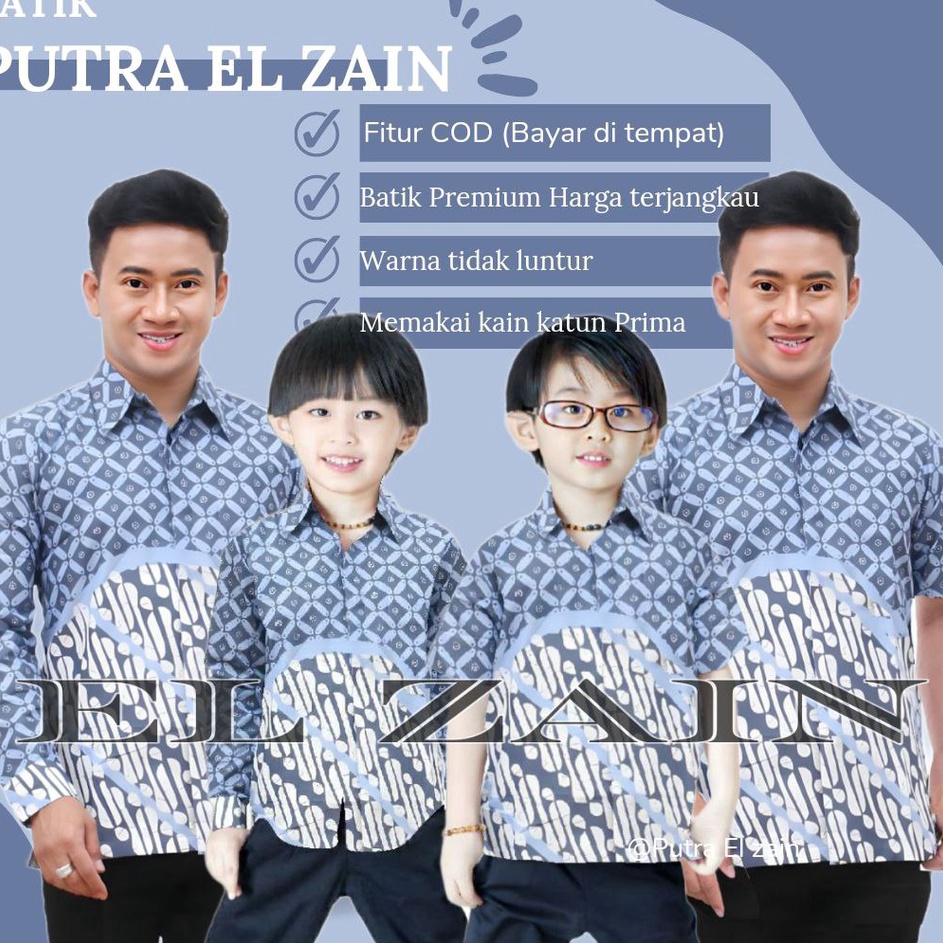 ⚡COD⚡ TERBARU Couple sweet | Batik Kawung Biru | couple batik ayah dan Batik anak cowok BATIK Biru M