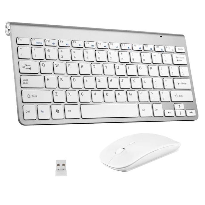 Ultra Slim Wireless Keyboard Multimedia Combo Set With Mouse - Silver