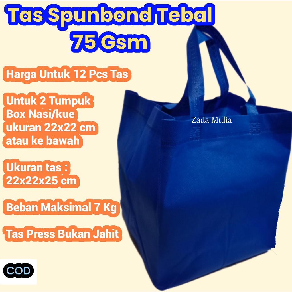 

12 pcs Tas Spunbond Press Tebal 70 gsm Ukuran 22x22x25 cm Polos , goodie bag box hajatan souvenir