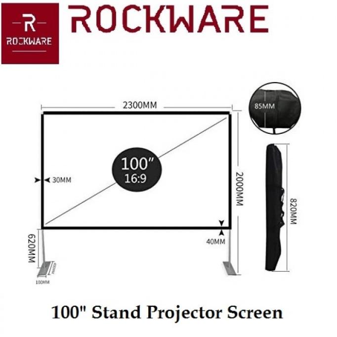 ROCKWARE Stand Projector Screen 100-inch Layar Proyektor Polyester