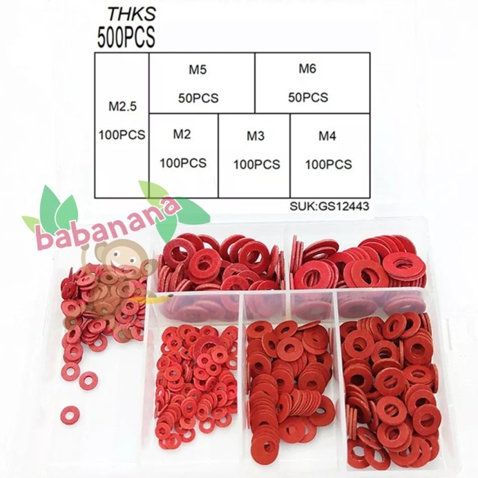 

Terlaris 500Pcs Washer Paper Gasket Set Insulating Red Rigid Ring Kertas Solid