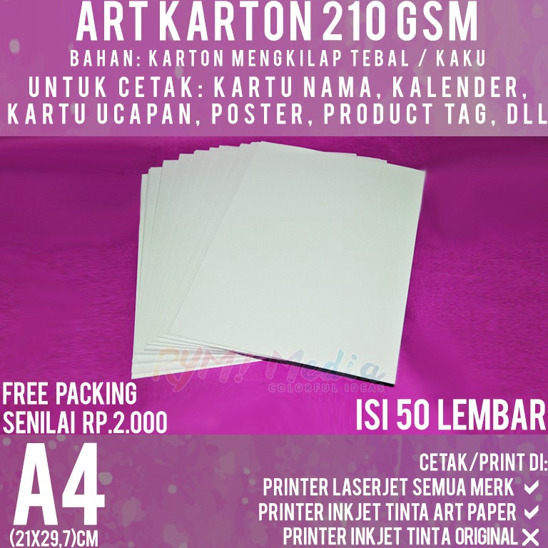 

Ready Stock Art Karton 210 gsm A4 isi 50 lbr / Kertas Carton Paper Glossy 210 gram yznyl