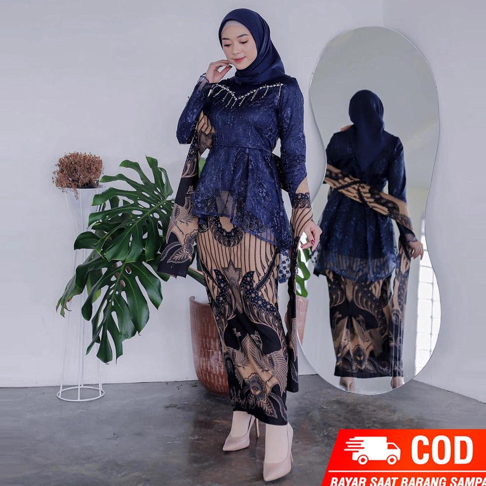 Dikirim secepatnya New Arrival - Kebaya Brukat Warna Navy - Kebaya Tille Brokat Mutiara - Kebaya Rok