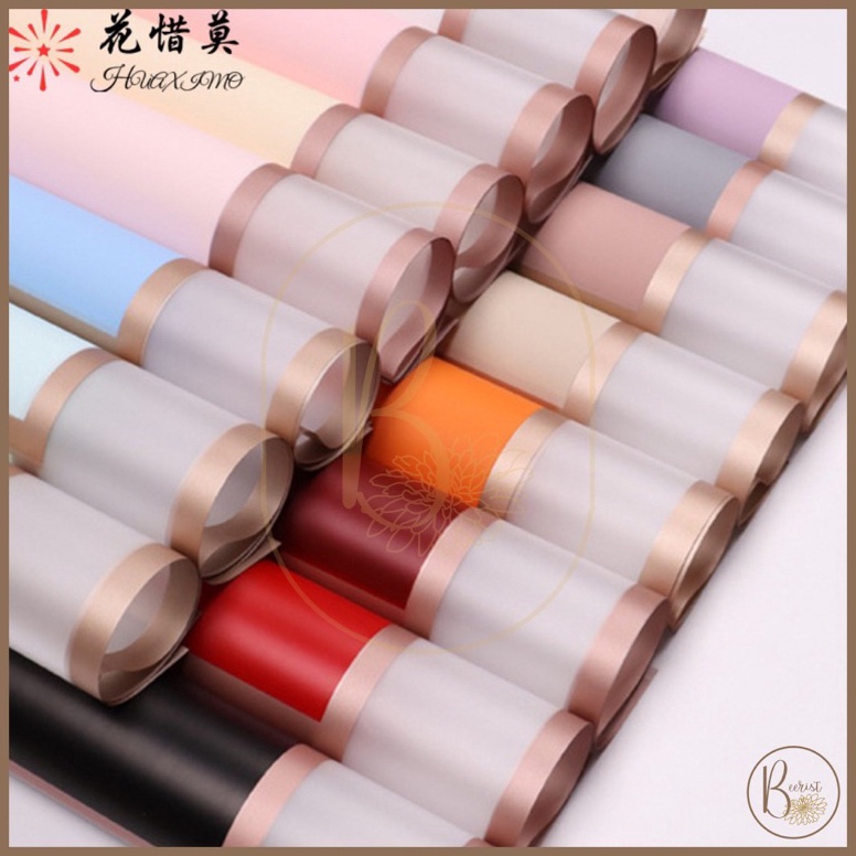 

41 [ 5 LEMBAR ] Kertas Bunga Cellophane Transparan Dual List Gold Line Color Paper Flower Wrapping Paper Kertas Buket Bunga M 8mwrs