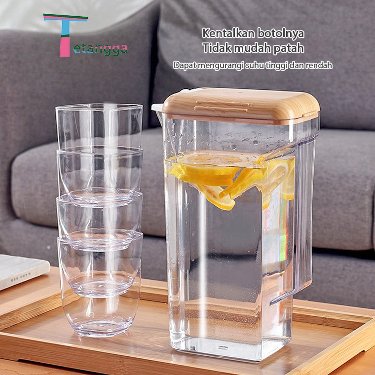 Murah.. Teko Air Panas Dan Dingin set dengan Cangkir / Teko plastik Air minum Jug 1,5 Liter Besar Pl