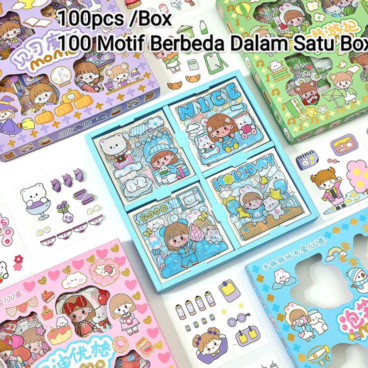 

8.8 100 Lembar Stiker Motif Kartun Korea Lucu Anti air Dekorasi Handbook Scrapbook DIY