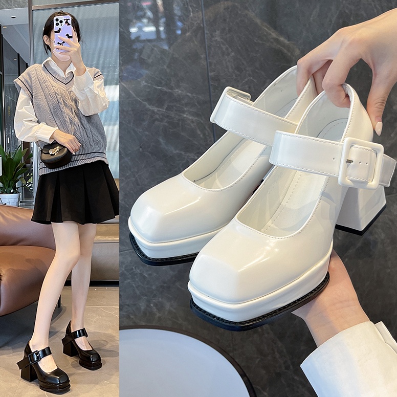 TERLARIS. [Restock 27 Aug.] Sepatu Hak Tinggi Tahu Wanita Terbaru Korea Hitam Tali Gesper Murah Big 