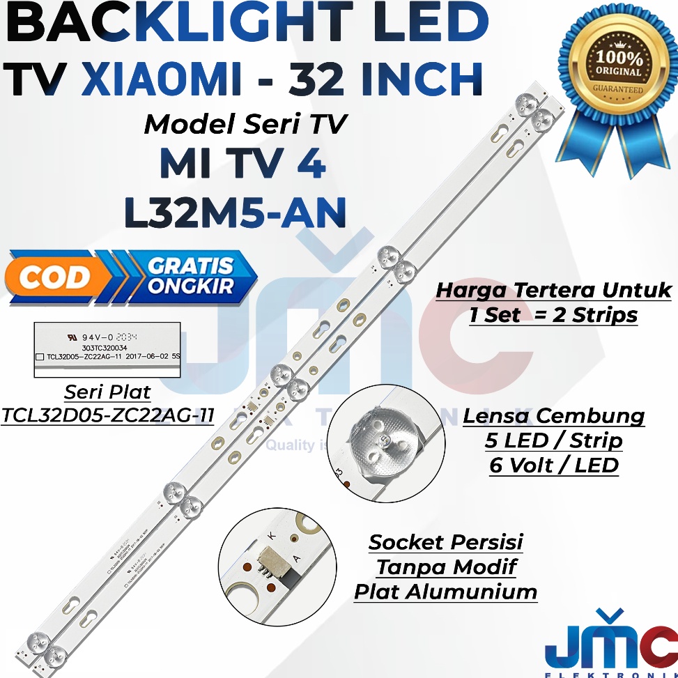 PALING DICARI. BACKLIGHT TV LED XIAOMI MI TV 4 L32M5-AN L32M5AN L-32M5AN 5K 6V 32 INC INCH 32IN