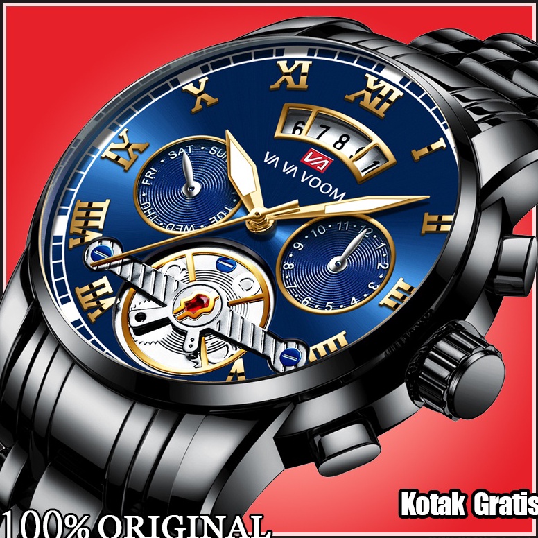 Harga Termurah.. VaVa Voom 2453 Jam Tangan Pria Luxury Stainless Steel Tanggal Quartz Original Tahan