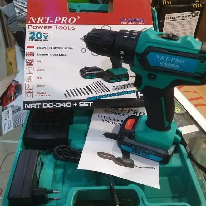 Mesin Bor Cordless Batre Baterai Nrt Pro Dc-340 Set Mesin Bor Cas Nrt