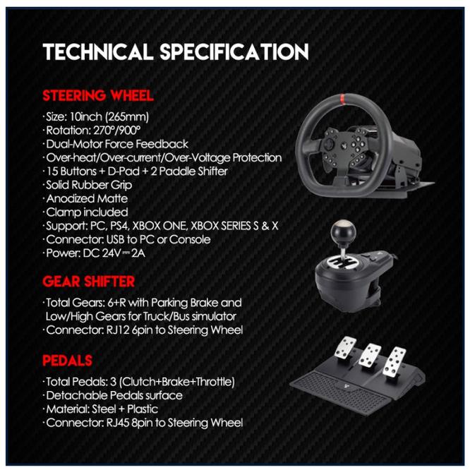 Fantech Rs1 Racing Steering Wheel Simulator Force Feedback