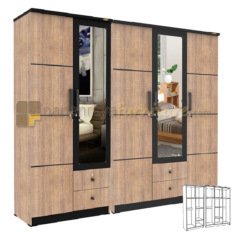 PAKET Lemari Pakaian 5 Pintu Romaro LPP22LR + LPP32LR (Brown)