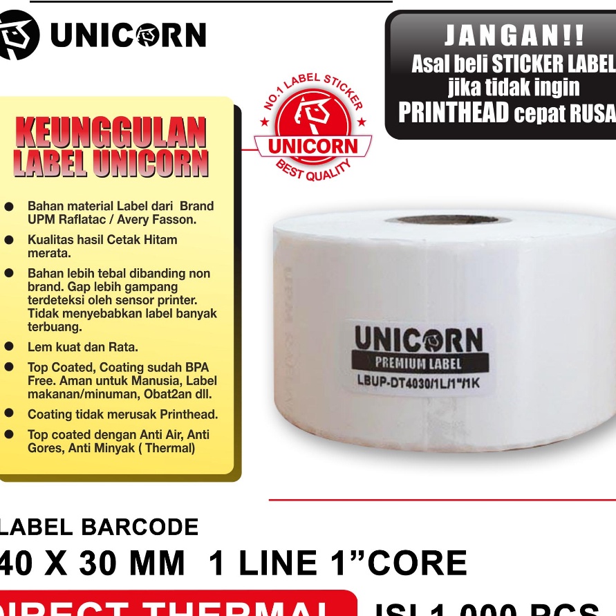 

>XC26619< Unicorn Stiker Label Barcode Thermal 40x30 mm / 40 x 30 mm / 40x30mm / 4x3CM