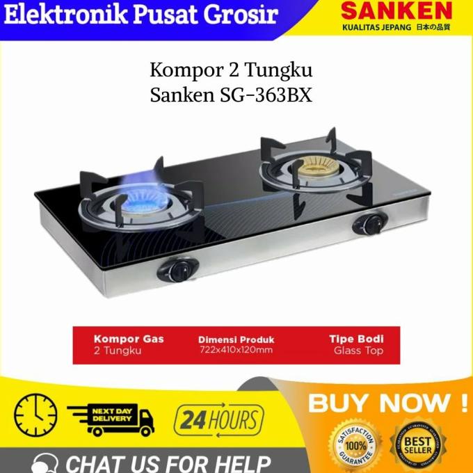 Harga Spesial Kompor Gas Sanken Sg-363Bx Sg363Bx Kompor Gas 2 Tungku Tempered Glass