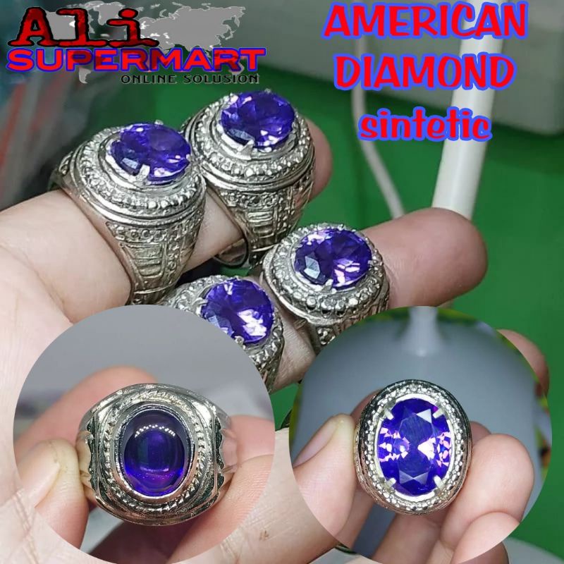 Cincin permata kecubung amethys cutting bold American Diamond Jumbo