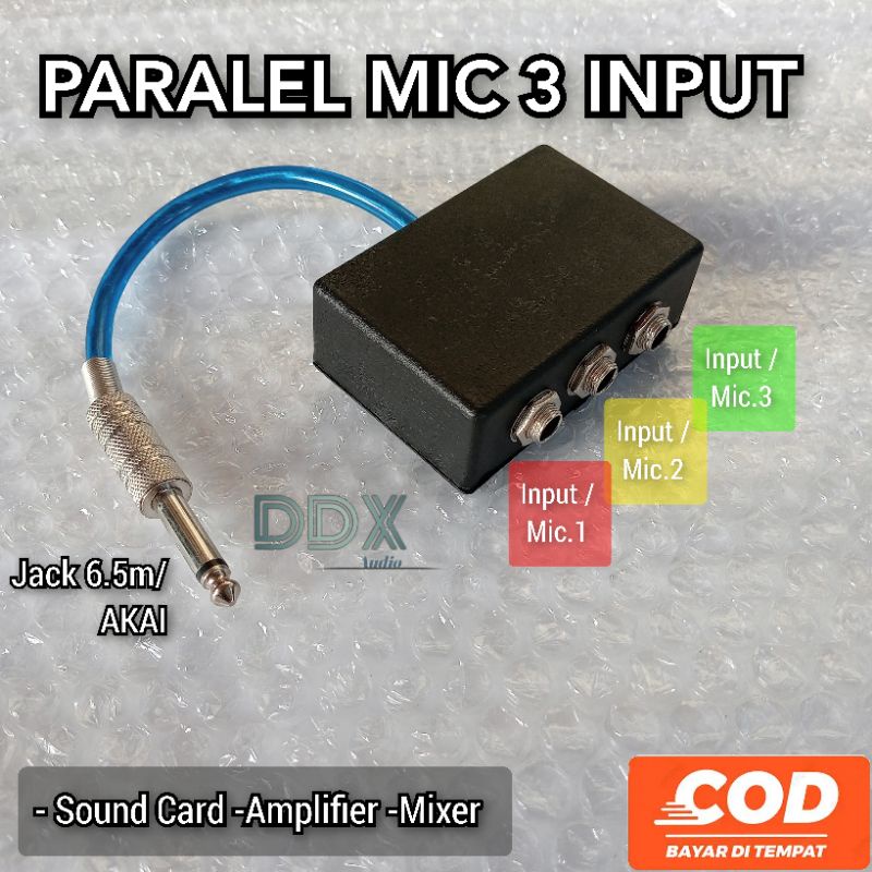 Paralel Mic 3 input / Converter Mic Vokal Soundcard / Penambah input Mic / Paralel Mic pasif