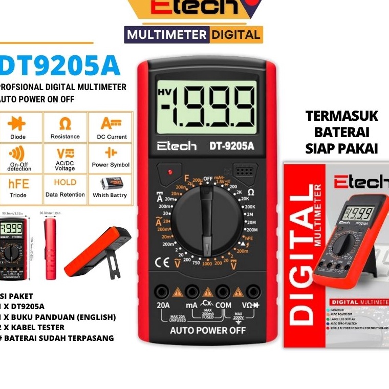➪ DT9205A Multimeter Digital Professional Voltage Tester AC DC 1000V 20A Ammeter Voltmeter Resistans