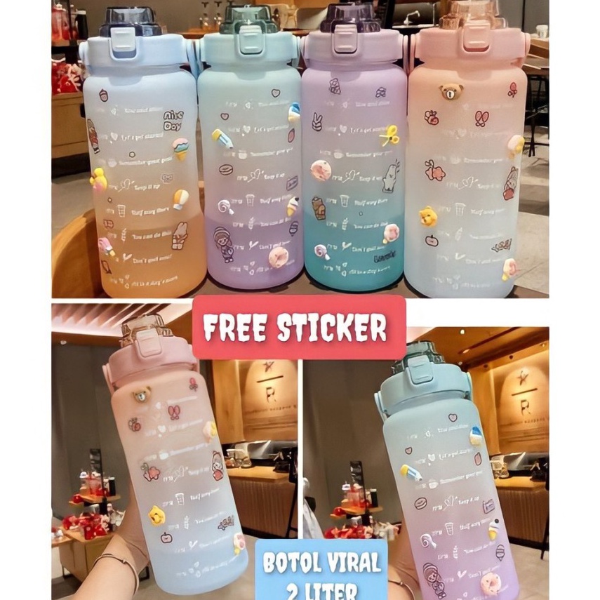 FT [ GRADASI ] BOTOL AIR MINUM VIRAL / BOTOL KEKINIAN RAINBOW 2 LTR FREE STICKER 2D DAN 3D / Botol M