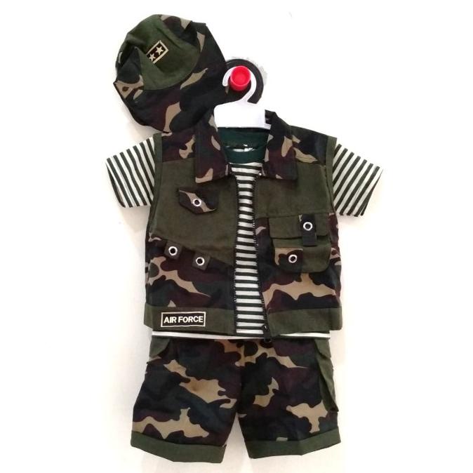baju setelan anak bayi rompi tentara topi - cool army