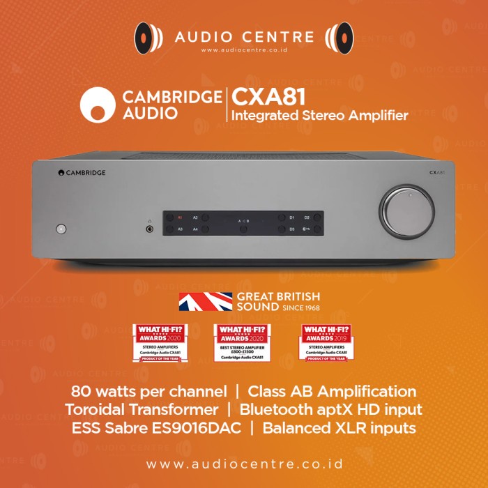 Cambridge Audio CXA81 Amplifier Terintegrasi - Abu-abu Lunar, Hitam