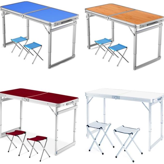1Meja 2Kursi Meja Lipat Portable/Kaki Kotak/Meja Lipat Koper/Uk 120X60