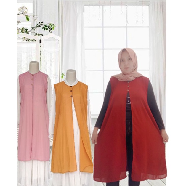 Asli Bagus RR outer cardigan ceruty panjang tanpa lengan outer cardigan ceruty premium grosir Terhit