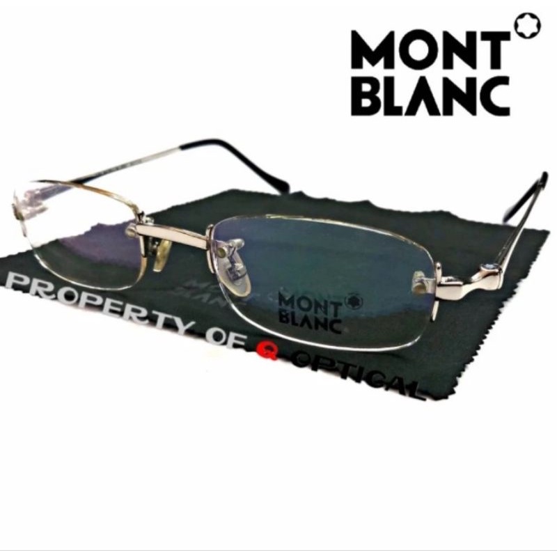 Kacamata Frame Pria Wanita Mont Blanc MB241114 Silver Chrome Rimless- Elegan Model