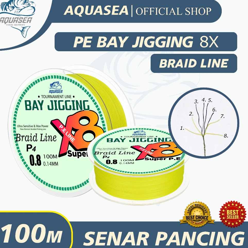 ★★ Cip AQUASEA - Senar Pancing PE Warna Kuning 100M PE Fishing Line Strength 6.80kg-50.5kg Sangat kuat Senar Pancing PE X8 Bay Jigging ✾ J ♥
