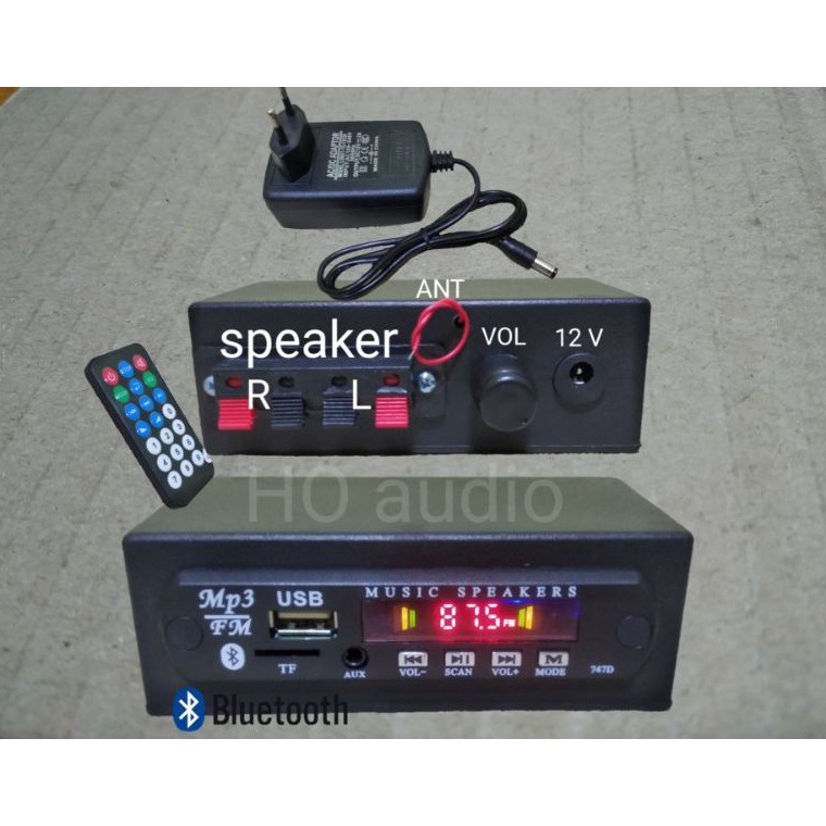 Best Produk ampli mini 12v mp3 bluetooth USB FM amplifier rakitan 12 volt stereo pam8610 + adaptor d