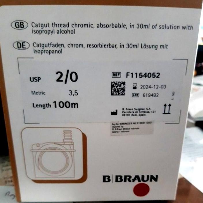 catgut chromic 2/0 bbraun benang operasi - 2/0