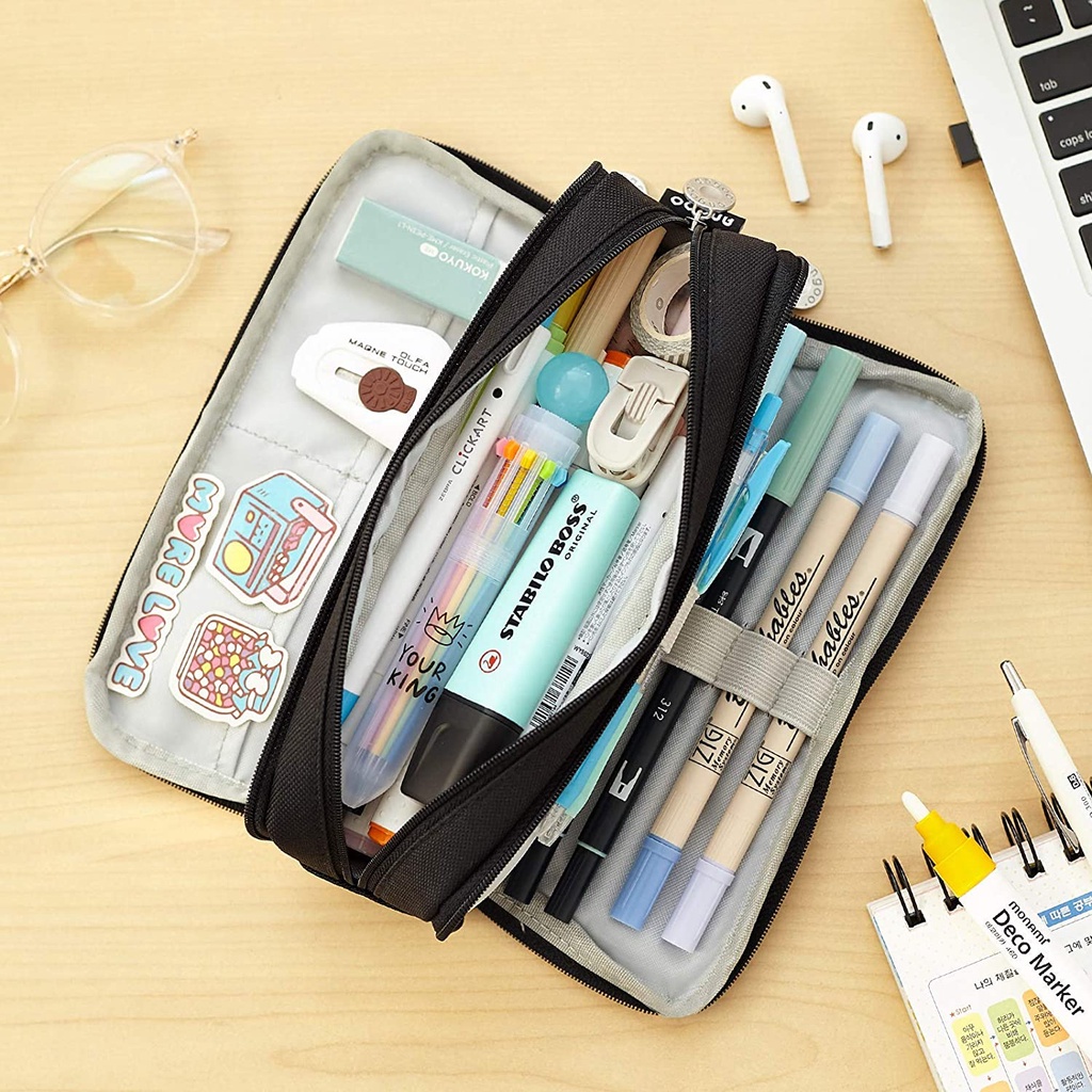 AAF ANGOO KAWAII LARGE CAPACITY PENCIL CASE 3 COMPARTMENT POUCH PEN BAG DOUBLE SIDE OPENING STUDENT