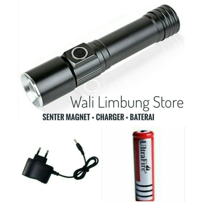 TERMURAH Senter led magnet + baterai 18650 + charger colok /SENTER KEPALA/SENTER MINI/SENTER LED