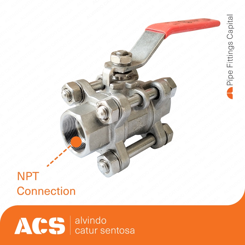 BALL VALVE 2.5 inch STAINLESS 316 3-PIECE, FLOATING NPT 1000 WOG GBA