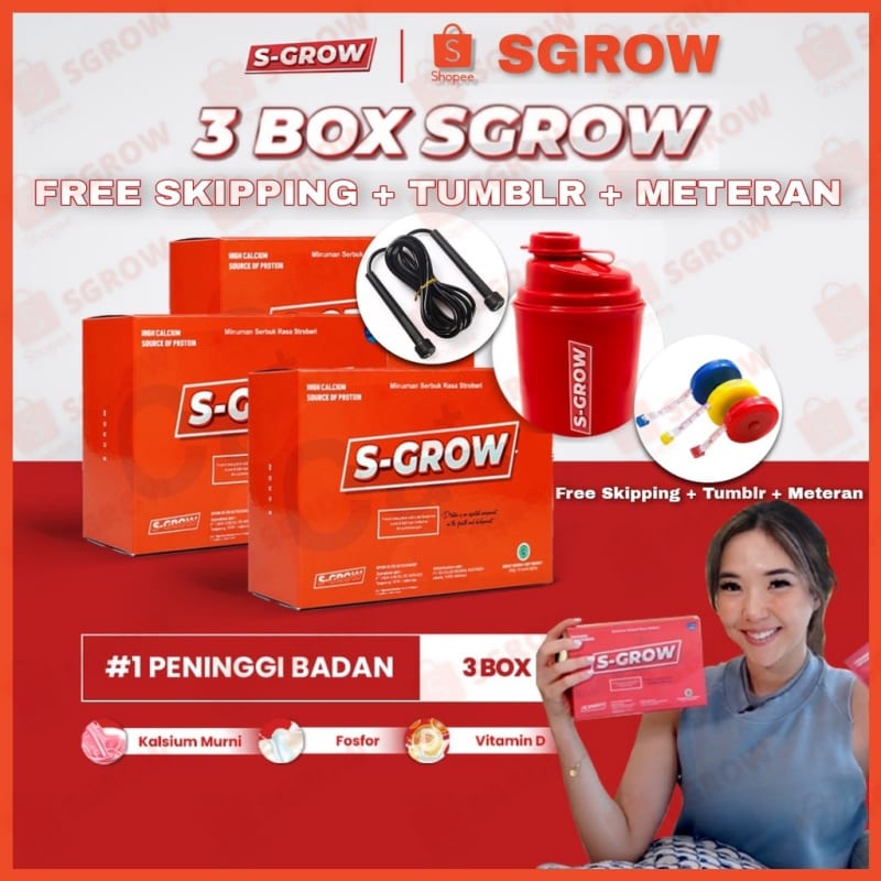 S-GROW (Paket Platinum 3 Box) Peninggi Badan Terbaik (Free Skipping ++ Meteran)