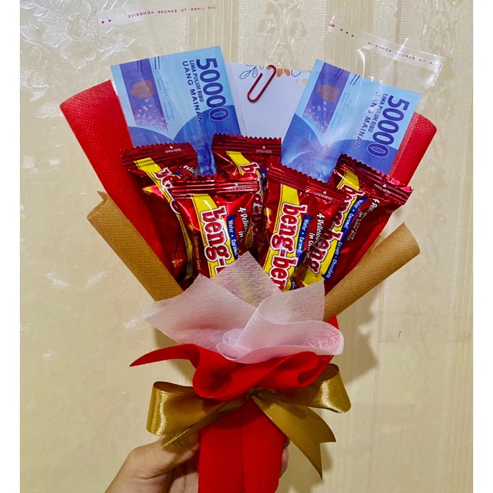 

༆ C 24310 Buket bengbeng mini dan 2 slot uang kosong bouquet uang coklat kain spunbond hampers THR ⚡TOK SIAP 【COD ༒
