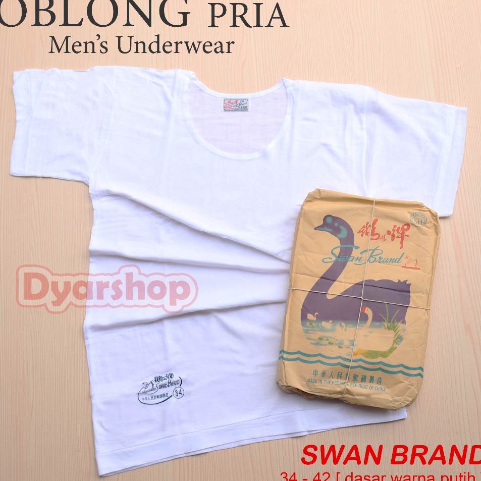 Terlaris Oblong SWAN Brand Putih Polos || Kaos Oblong Pria Dewasa Size 34 s/d 42 Swan Brand Cap Angs