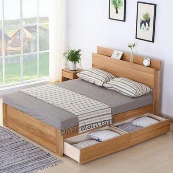 Promo Dipan Tempat Tidur Kayu Mahoni. 2 Laci Ukuran 140X200 Bestq