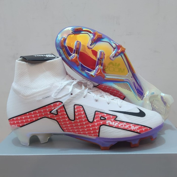 Sepatu Bola Nike Mercurial Air Zoom Superfly9 White Red Fg