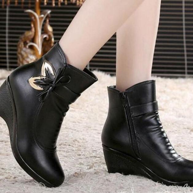 sepatu wedges boot wanita kulit sapi asli original import