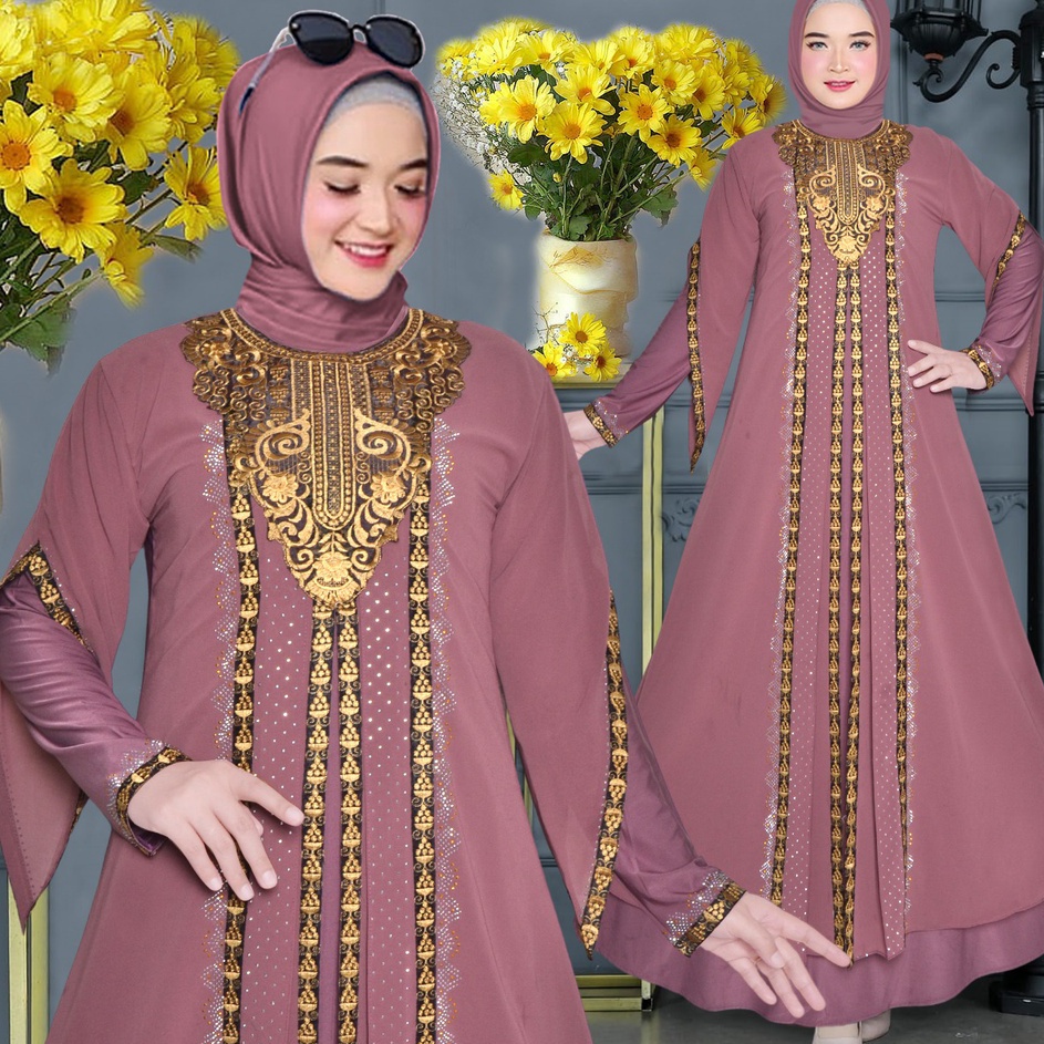 Terjamin  Gamis abaya Turkey Ratu / Abaya Arab Jersey Mix Ceruti Bordir Mote Swarosky Model Terbaru