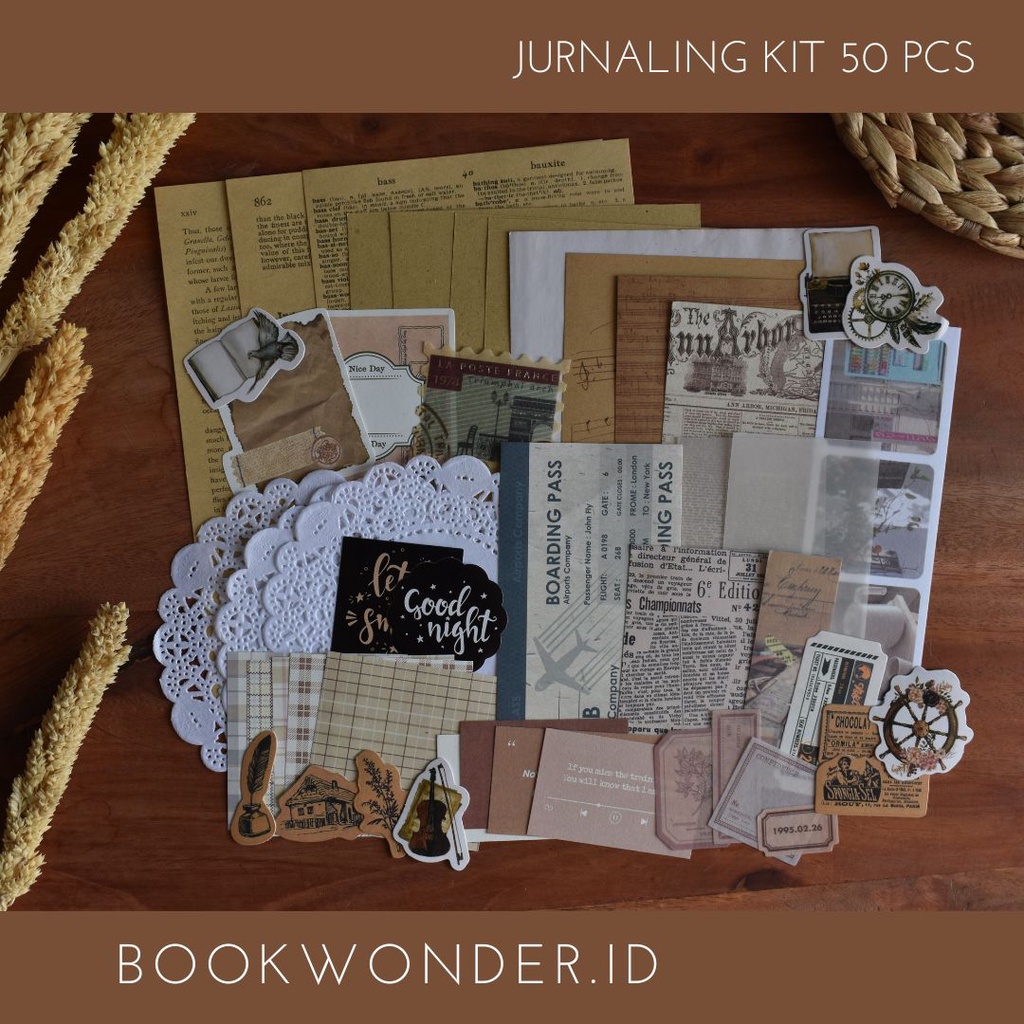 

Journal Kit Journaling Kit 50 Pcs Tema Vintage Floral untuk Scrapbook Journal