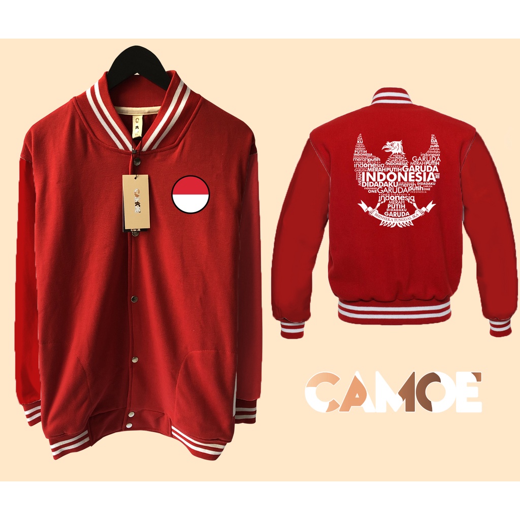 Jaket Varsity Premium CAMOE Garuda Merah putih di dadaku INDONESIA