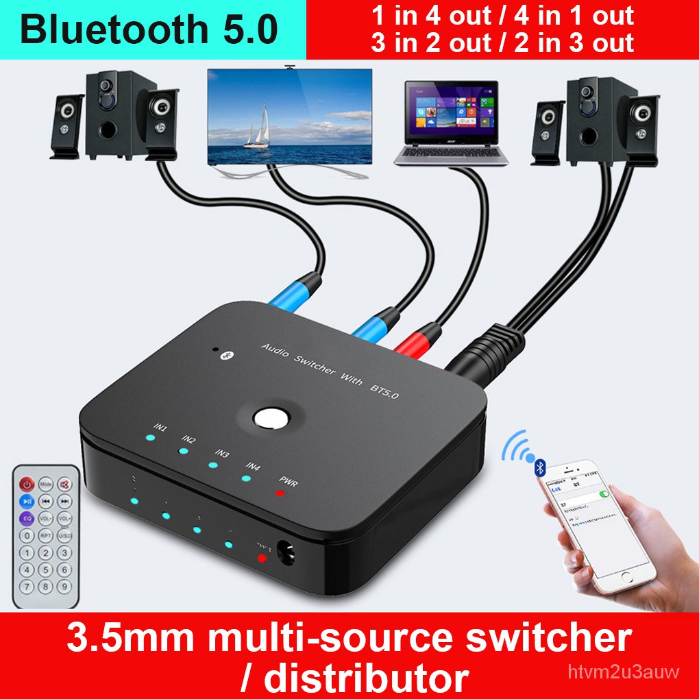 ✅&4-port 3.5mm Stereo AUX Switcher 3 IN 1OUT Wireless Music Bluetooth-compatible 5.0 Receiver HIFI A